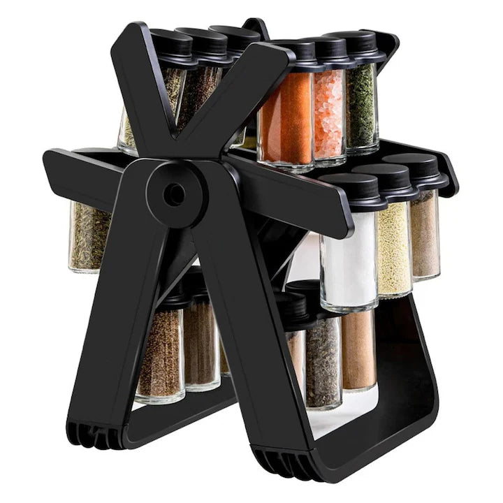 Organizator condimente, rotativ 360°, economiseste spatiul, design elegant si functional, set cu 18 borcane, 29 × 21 × 25 cm - FERRISPICE
